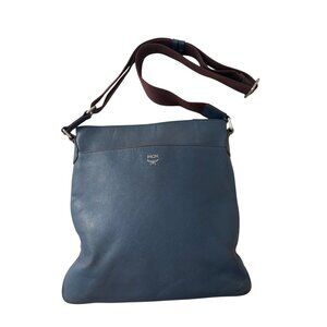 MCM Blue Leather Crossbody Bag With Adjustable Strap